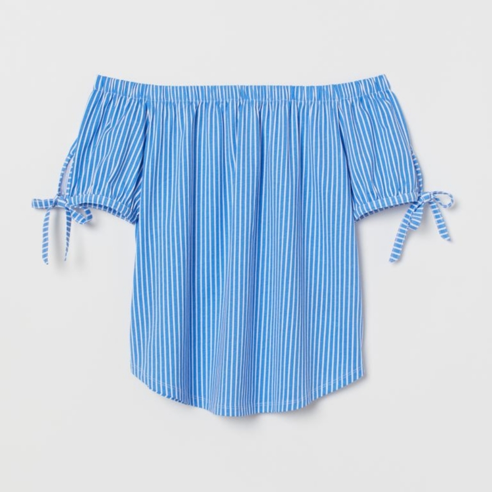 H&M Blue & White Striped Off Shoulder Top